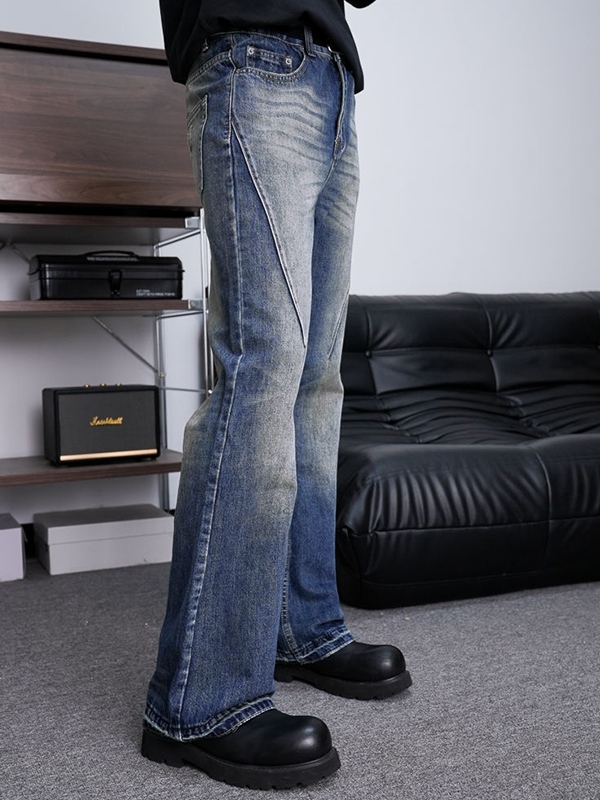 Men's Vintage Washed Flare Slim Jeans-1