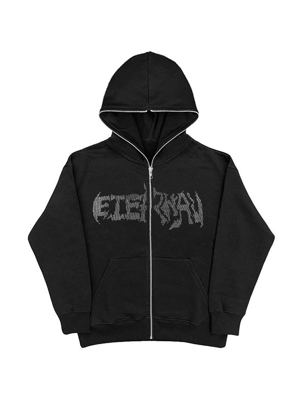 Men's Spider Web Rhinestone Oversized Hoodie-1