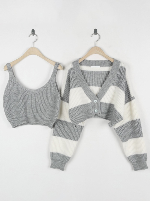 Stripe Splice Short Knit Cardigan-1